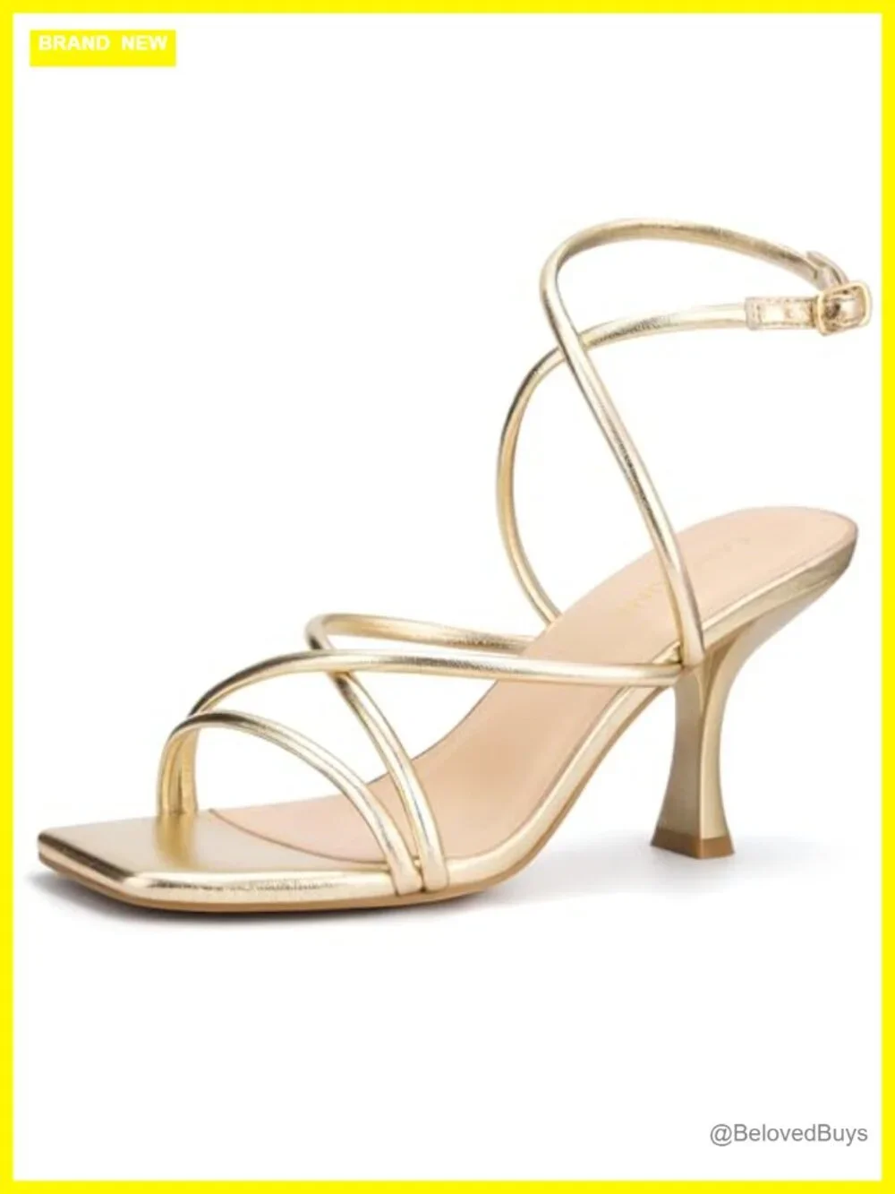 Women's Square Toe Strappy Lace Up Kitten Heel Sandals with Ankle Buckle